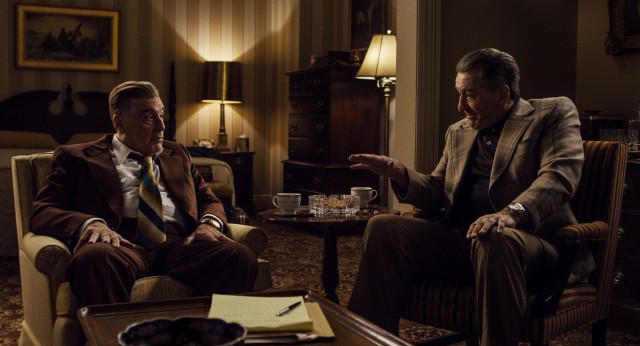 Film icons Al Pacino and Robert De Niro share the screen at length playing Jimmy Hoffa and Frank Sheeran in Martin Scorsese's epic crime drama "The Irishman."