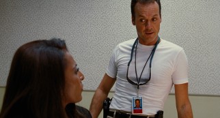 In his first of two Elmore Leonard movie appearances, ATF (Alcohol, Tobacco & Firearms) agent Ray Nicolette (Michael Keaton) questions Jackie Brown.