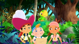 Cubby handles the map as he, Jake, Izzy, and Skully look to return Captain Hook's hat to him.