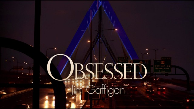 The title logo for "Obsessed: Jim Gaffigan" is placed over a Boston highway.