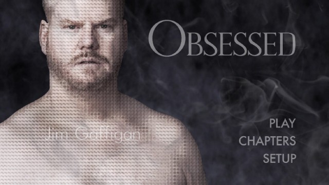 Smoke rises on the animated intro to the Jim Gaffigan: Obsessed Blu-ray's menu, showing more of Gaffigan's bare chest than the cover art.