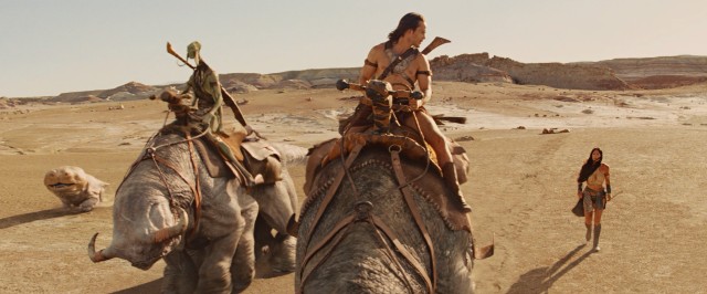 Dejah Thoris is resigned to walk as Sola and John Carter make a journey across the Barsoom desert on the backs of beasts.