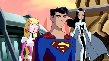 Saturn Girl, Superman, and Phantom Girl have their hands full with Drax in this 2006 episode of "Legion of Super Heroes."