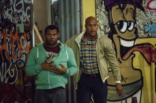 Rell Williams (Jordan Peele) and Clarence Goobril (Keegan-Michael Key) are out of their league trying to retrieve a kitten from a gang in "Keanu."