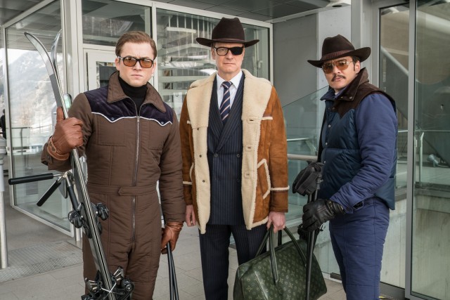 Kingsman agents Eggsy (Taron Egerton) and Harry Hart (Colin Firth) team up with Whiskey (Pedro Pascal), a lasso-skilled member of Kentucky's Statesman agency.