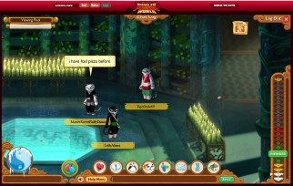 The chat among three new friends gathered around the Jade Palace viewing pool turns to pizza.