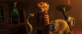 The Furious Five (Mantis, Viper, Tigress, Monkey, and Crane) vote for Po to sit out this adventure.