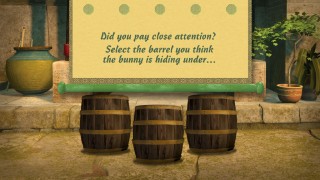 Keep your eye on the bunny barrel in the three-card monte-inspired "Barrels of Bunnies!" game.