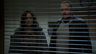 Mitch (Michelle Forbes) and Stan Larsen (Brent Sexton) are shocked to see graphic photos of their daughter's corpse on display in front of them.
