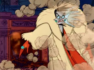 The Marc Davis-animated Cruella De Vil is free of any redeeming characteristics.