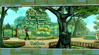 Disc 1's animated main menu takes us out to the park, where human/dog couples stroll by.
