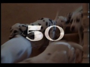 The mildly-letterboxed theatrical trailer is almost halfway to its destination as it counts up to its titular dalmatian number.
