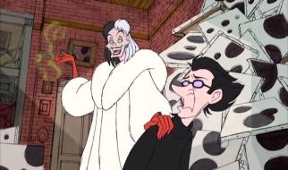 Cruella DeVil aligns herself with eccentric spots painter Lars (voiced by Martin Short).