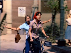 Laverne and Shirley ride down the street at the end of the shows memorable intro.