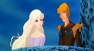 Prince Lir (voiced by Jeff Bridges) is charmed but resisted by Lady Amalthea, the titular unicorn in human form.