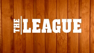 The title logo for "The League" appears against wood paneling, for its rec room implications, although neither really features on the show.