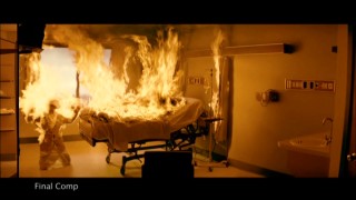 The different layers of a hospital fire effects sequence are broken down in "The Art of Special Effects."