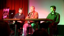 John Rogers, Dean Devlin, and Chris Downey, the three executive producers of "Leverage", field questions at a Season 2 premiere Q & A session.