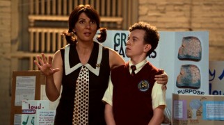 A pigtailed Sophie (Gina Bellman) steps into eccentric inspirational teacher mode to help a shy kid (Alex Mentzel) discover his talent in "The Fairy Godparents Job."