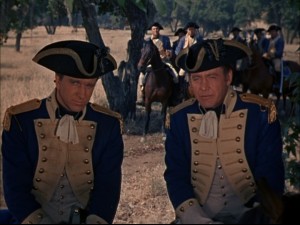 Colonel Francis Marion (Leslie Nielsen) and Major Peter Horry (Myron Healey): They look the part of 18th Century American troops, but do they act it?