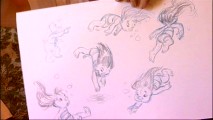 Andreas Deja shows off some of his developmental sketches of Lilo.