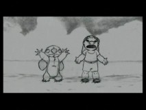 Stitch and Lilo scare off all of the people on the beach in this early version of the Model Citizen sequence.