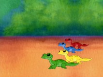 The green gecko takes an early lead in the Gecko Race activity. That's bad news if you've picked that color because these geckos never hold their leads.