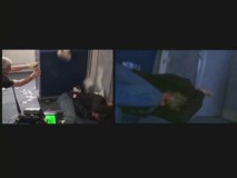 A comparison shot between the filming of the chaotic plane crash, and its polished appearance in the show.