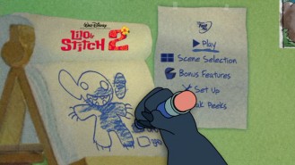 Stitch illustrates his good and bad levels on the animated Main Menu screen.