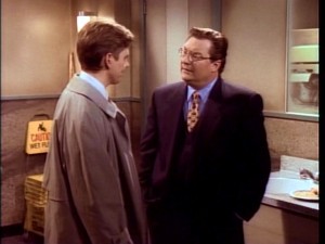 WNYX's billionaire boss Jimmy James (Stephen Root) is as comfortable advising Dave (Dave Foley) in the men's room as anywhere else.