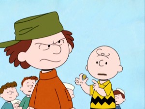 Charlie Brown stands up to marble hustler Joe Agate in the 2006 special "He's a Bully, Charlie Brown."