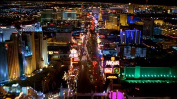 The highly lit city at the focus of "Vegas: An Opulent Illusion."