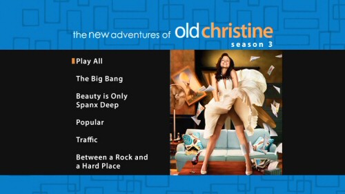 The DVD uses Julia Louis-Dreyfus' comic recreation of Marilyn Monroe's blowing white dress pose as the cover, disc, and stagnant main menu art.