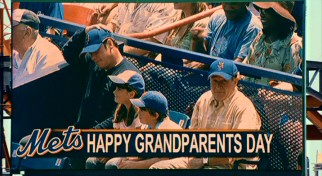 Oh dear! The Shea Stadium JumboTron mistakenly identifies Charlie and Dan as grandparents. Those old dogs!