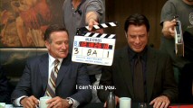 The bloopers reel shows us some of the 
hilarity occurring between takes, like Robin Williams and John Travolta misquoting "Brokeback Mountain."