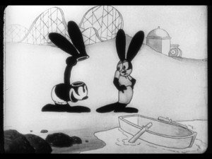 The gag from "Karnival Kid" that you thought was original and the sole inspiration for the infamous Mickey ears was recycled from the romantic Oswald short "All Wet", released two years earlier.