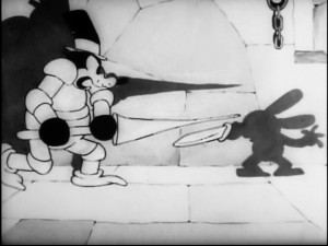 Not up for fighting this armored adversary, Oswald lets his shadow do the sword work in "Oh What a Knight."