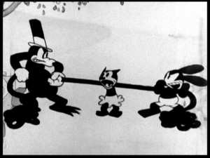 This lady gets stretched out by her two competing suitors. This screencap is one pizza place shy of ABC sitcom potential.