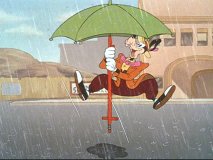 Goofy rides a pogo stick equipped with an umbrella in "Victory Vehicles"