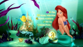 Ariel monitors the main menu as Flounder stops by briefly.