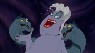 Like any good villain, the sea witch Ursula, seen here with her henchmen eels Flotsam and Jetsam, has an evil scheme.