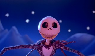 Jack Skellington's eyes light up at his discovery of Christmas Town. At least they would if he had eyes.