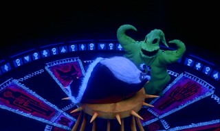 Oogie Boogie teaches Santa the true meaning of torture on his black-lit roulette wheel of doom.