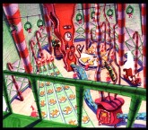 Bright colors were broken out for this vibrant Christmas Town factory concept art.
