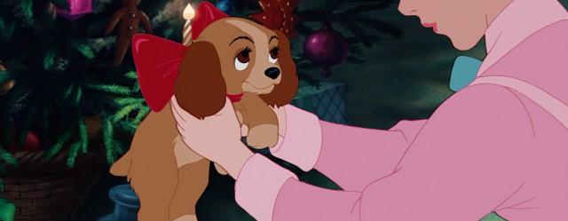 "Lady and the Tramp" opens with Lady as a puppy, given as a Christmas gift from Jim Dear to Darling.