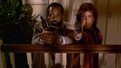 Partnered police detectives Roger Murtaugh (Danny Glover) and Martin Riggs (Mel Gibson) try to stop a madman on the loose in "Lethal Weapon."
