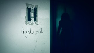 A light switch and a creepy shadowy figure in the dark conveys what "Lights Out" is all about on the Blu-ray menu.