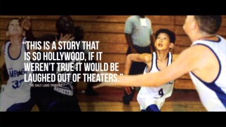 Critical acclaim is placed over an image of a young Jeremy Lin playing basketball in the "Linsanity" trailer.