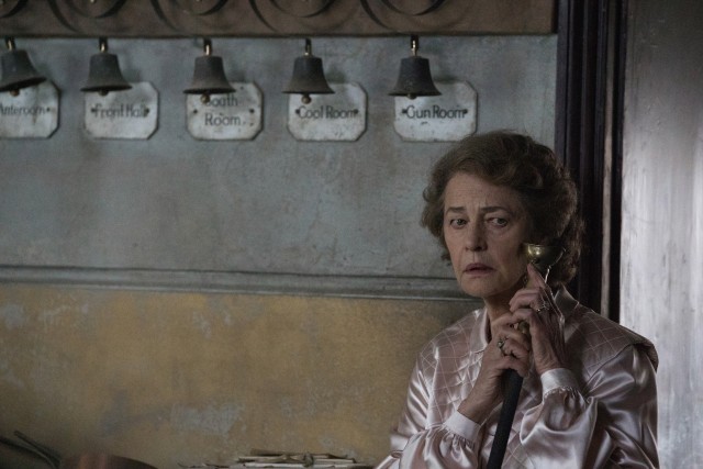 Mrs. Ayres (Charlotte Rampling) is troubled by the house bells going off indiscriminately.