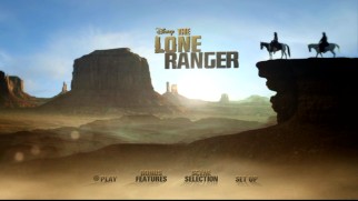 The Lone Ranger's Blu-ray and DVD main menu scans the desert landscape.